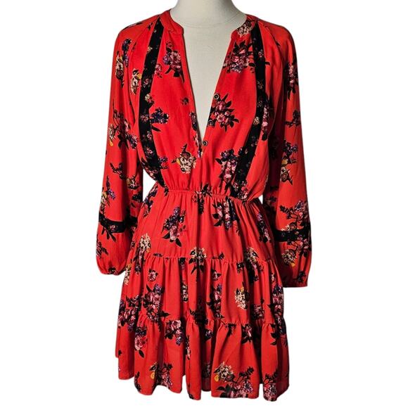 Gianni Bini Red Floral Dress with Neck Tie Size Small - Picture 6 of 10